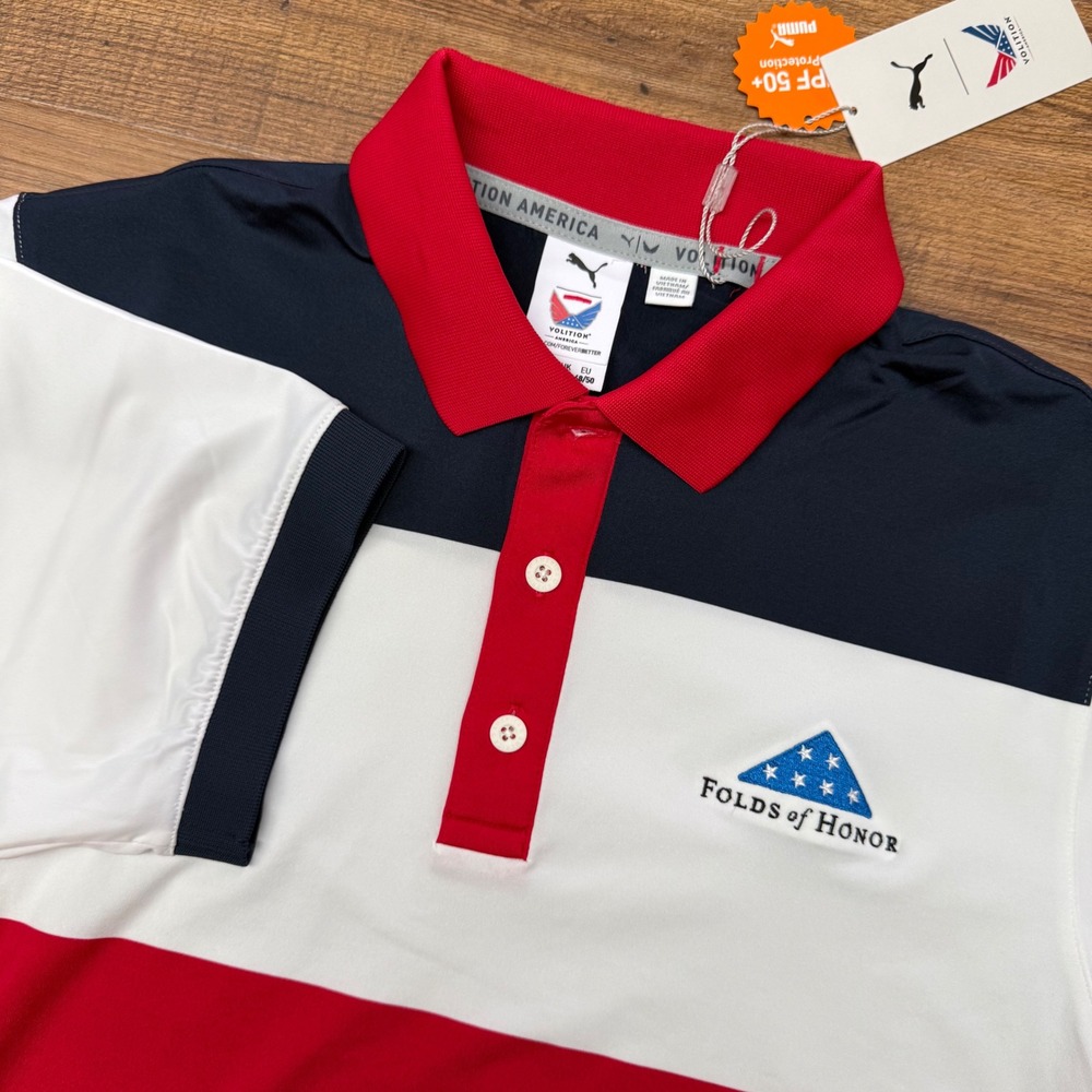 NEW Puma Volition‎ Folds of Honor Small Flag Colorblock Polo America Patriotic